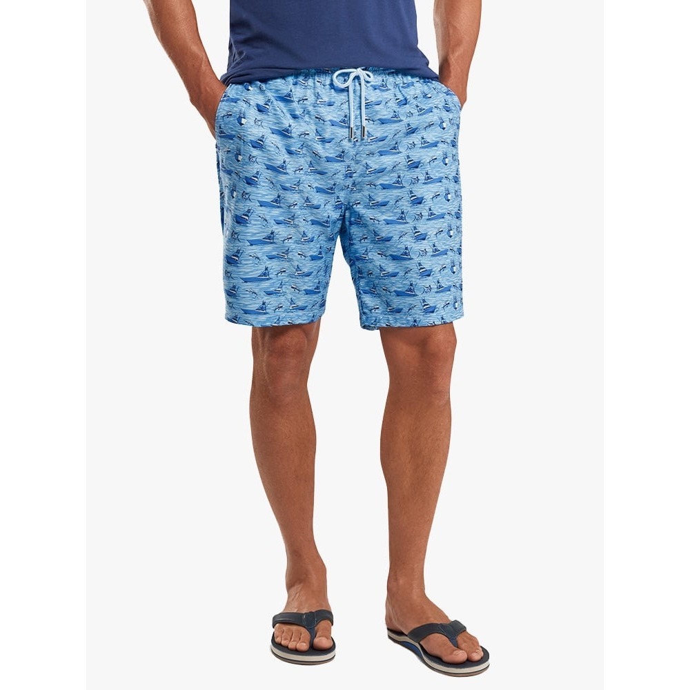 Peter Millar Seaside Gulf Stream Swim Trunks Men's L Blue Nautical 7"